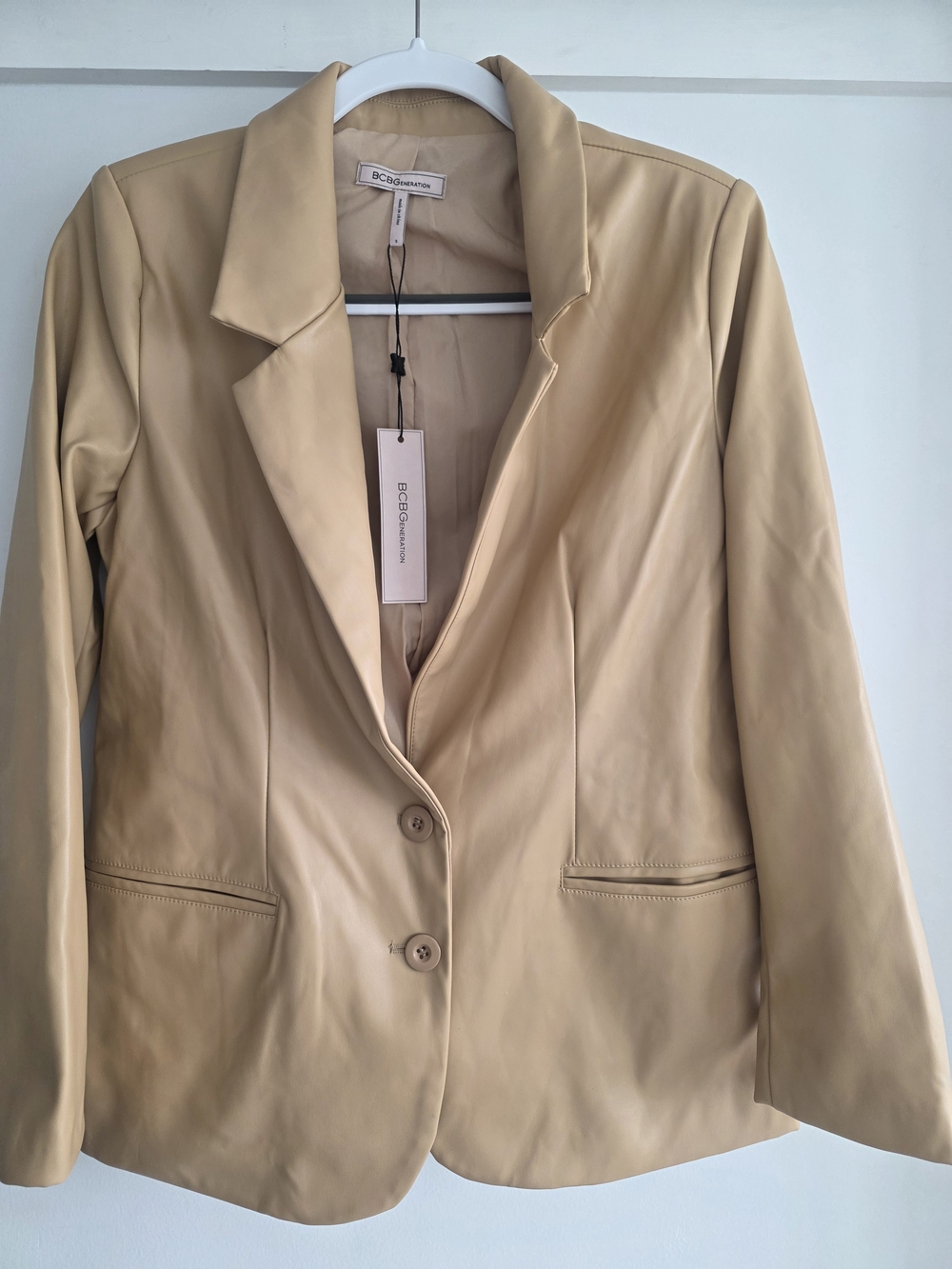 BCBGeneration Beige Leather Blazer Jacket